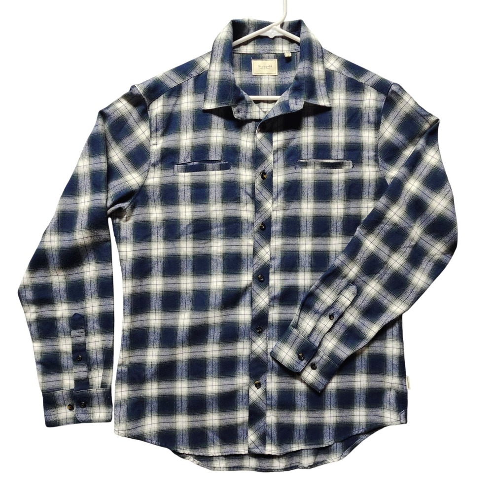 7Diamonds Jasper Plaid Flannel Shirt Mens Large Navy Blue Cream SMKF-1240